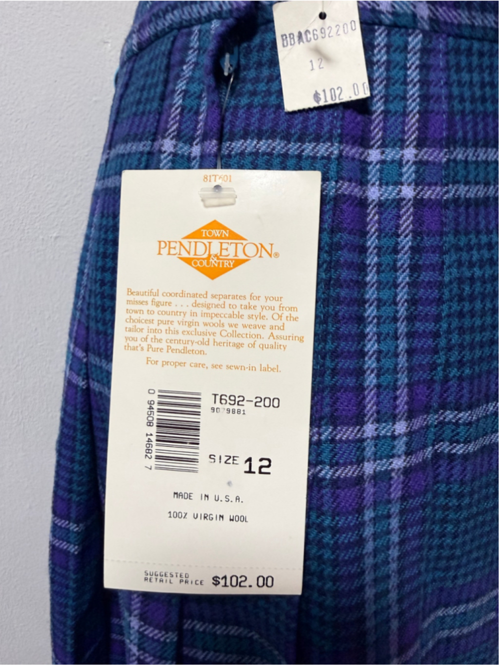 Vintage 80s Pendleton Town & Country Wool Plaid Skirt NWT Deadstock Size 12 Made - Picture 7 of 9